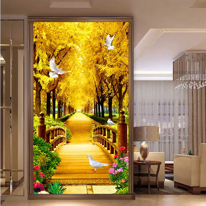 

Monaa Royal Gold Vertical Cross Stitch Entrance l Living Room Large Handmade Tead Embroidery Modern Simple Sle Cott...