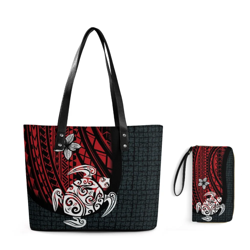 

Custom High Quality Polynesian Island Style Sea Turtle Print Women'S Fashion Tote Shoulder Bag Large Capacity Bag And Purse Set