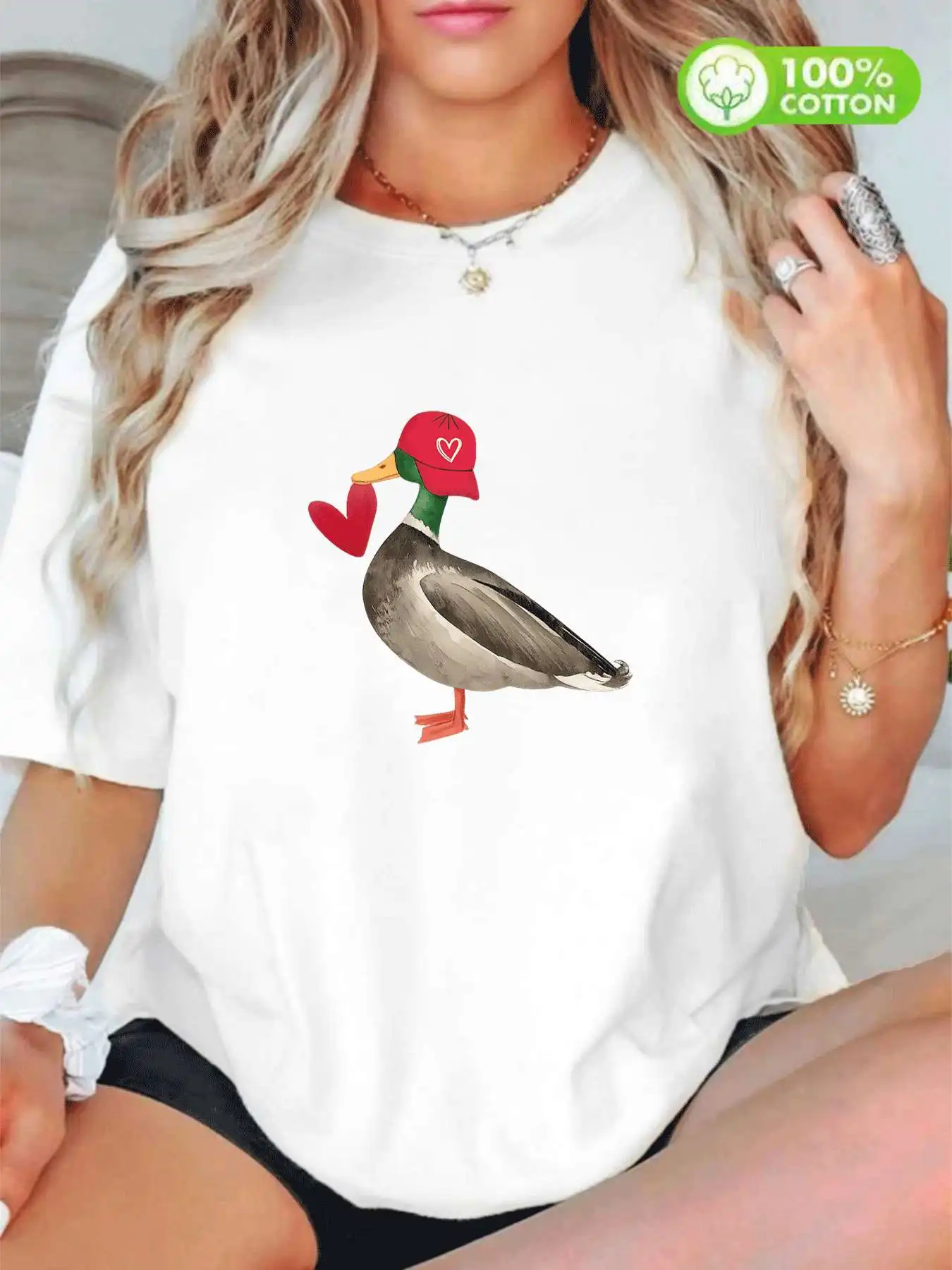 

【WY4402118】Cartoon pattern Round neck women's cotton T-shirt short sleeve fashion printing half sleeve shirt cotton T-shirt