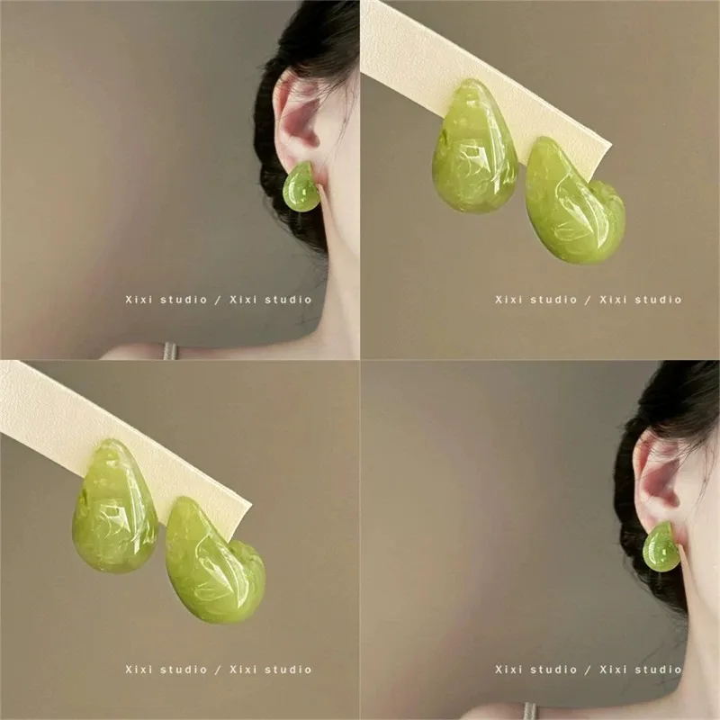 Stud Earrings Avocado Green Acrylic Lightweight Hypoallergenic Elegant Chic Unique Summer 2026 Jewelry for Women