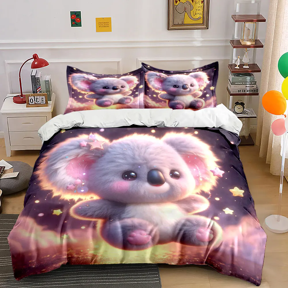 Dreamy Starry Sky Koala Printed Duvet Cover Set1 Duvet Cover+2 PillowcaseMulti Size Bedroom Bedding Decor Machine Washable