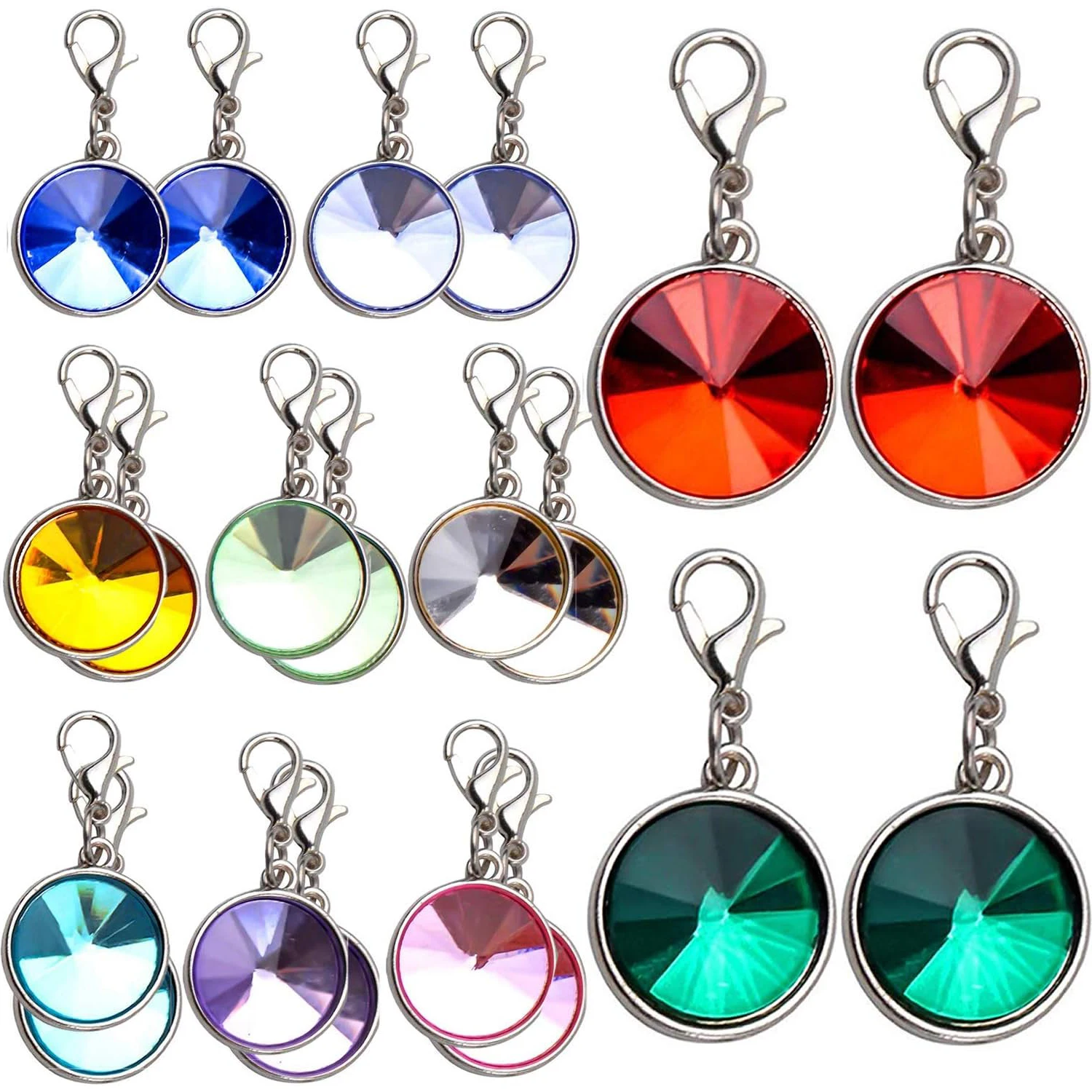 

20 Pieces Flat Birthstone Crystal Dangle Charms Color Glass Pendants with Lobster Claw Clasp for Jewellery Making, 10 Colors