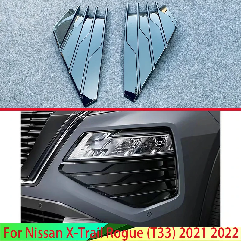 

For Nissan X-Trail Rogue (T33) 2021 2022 Car Accessories Piano Black Front Fog Light Lamp Cover Trim Molding Bezel Garnish
