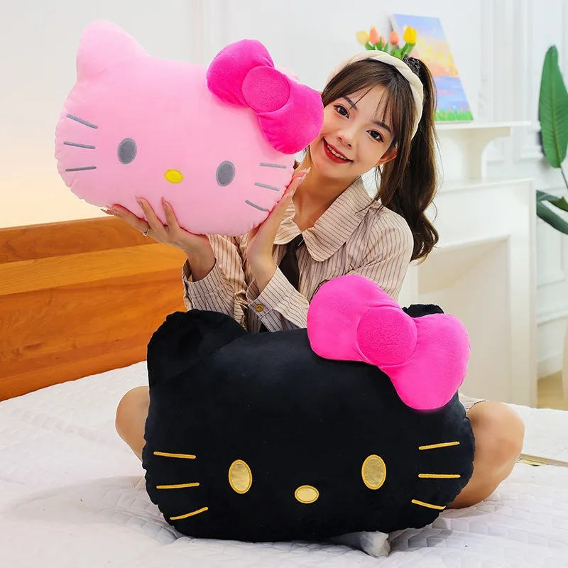 

40Cm Sanrio Black Skin Bowknot Hello Kitty Soft Plush Big Head Doll Hug Pillow Bed Decoration Accompanied By Toy Couple's Gift