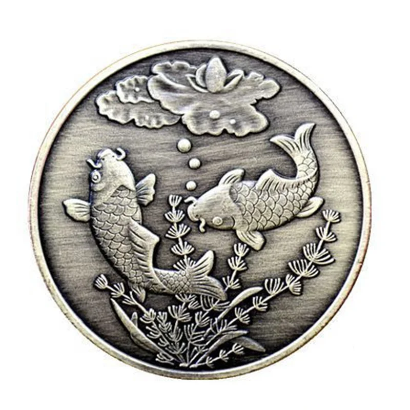 Chinese Coin Collection Koi Copper Lucky Charm Feng Shui Collectible Coins Souvenirs and Gifts