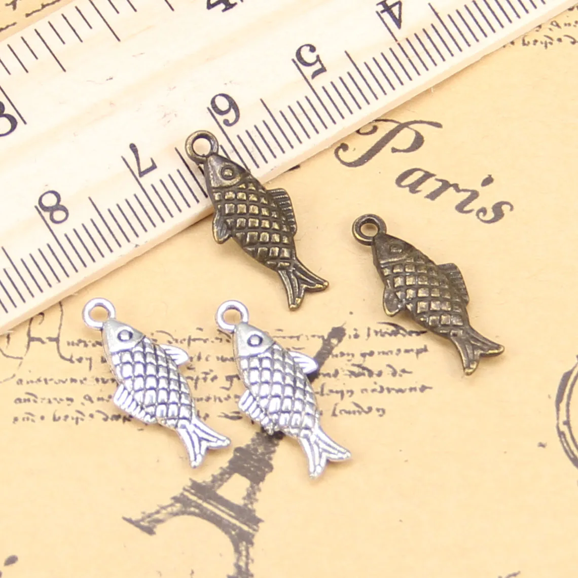 125pcs Charms For Jewelry Making double sided fish 20x8mm Antique Silver Plated Pendants DIY Tibetan Silver Bracelet Necklace