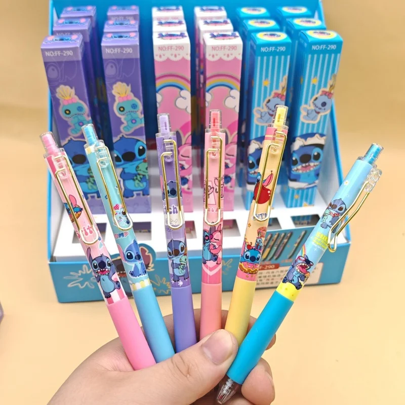 

24pcs/lot Kawaii Disney Stitch Press Gel Pen Cute 0.5mm Black Ink Signature Pens Stationery Gift School Writing Supplies