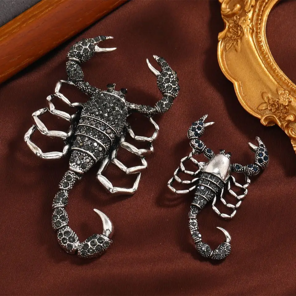 women retro rhinestone scorpion brooch men's coat clothing accessory pins jewelry