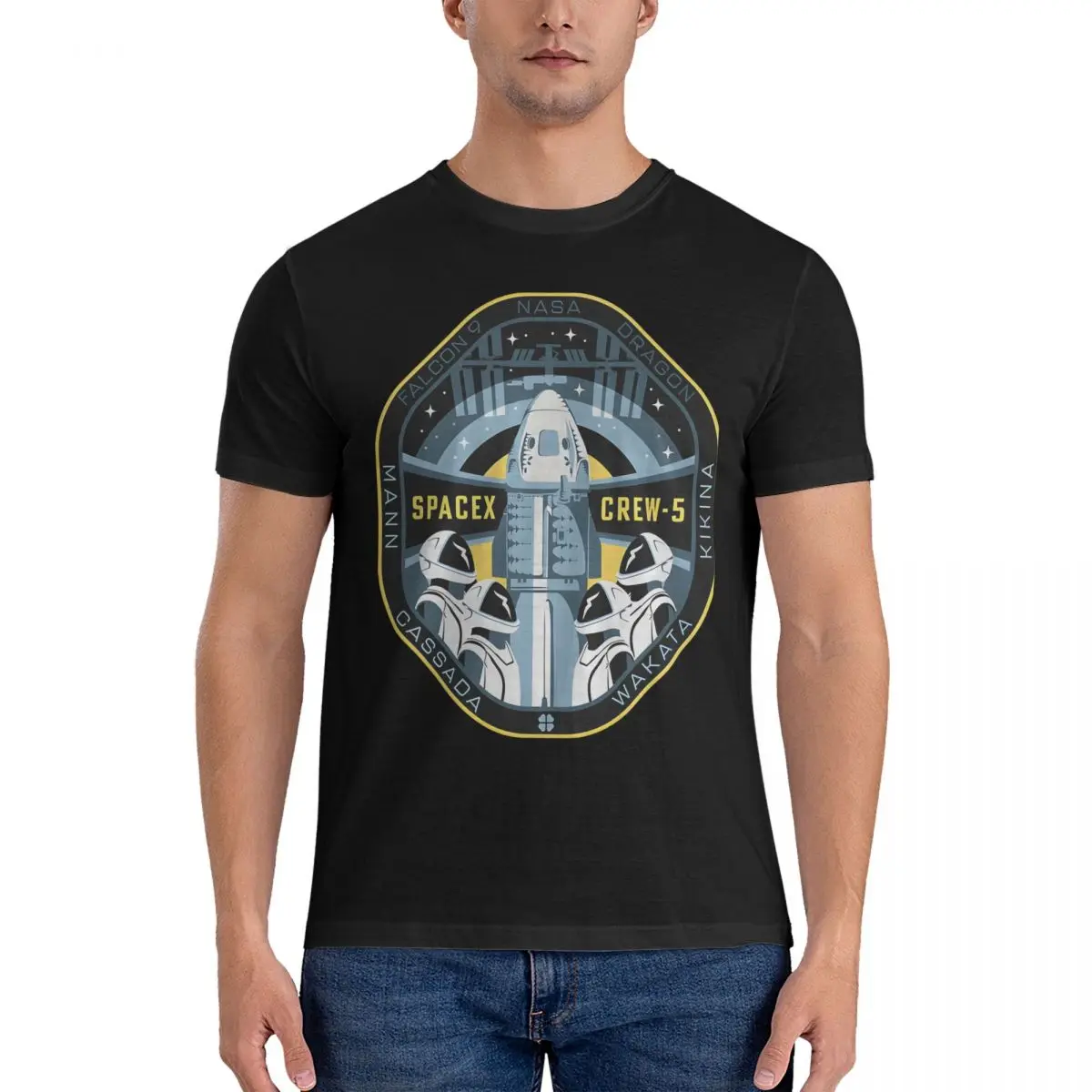 Mission Crew 5 (Variation) T Shirts Men's Pure Cotton Amazing T-Shirts Round Collar SpaceX Tees Short Sleeve Clothes Summer