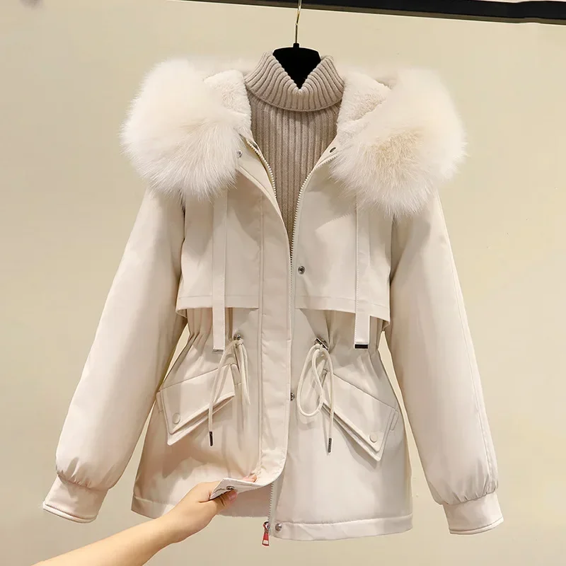 

Cotton Padded Parkas Woman Winter 3XL Big Fur Thicken Jacket Women Loose Warm Fur Liner Hooded Outwear Jackets and Coats