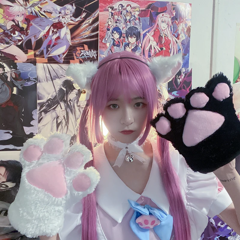 Guantes de felpa para mujer, almohadillas de garra de gato para Halloween, 2 piezas, esponjoso, japonés, Cosplay, accesorios de Anime