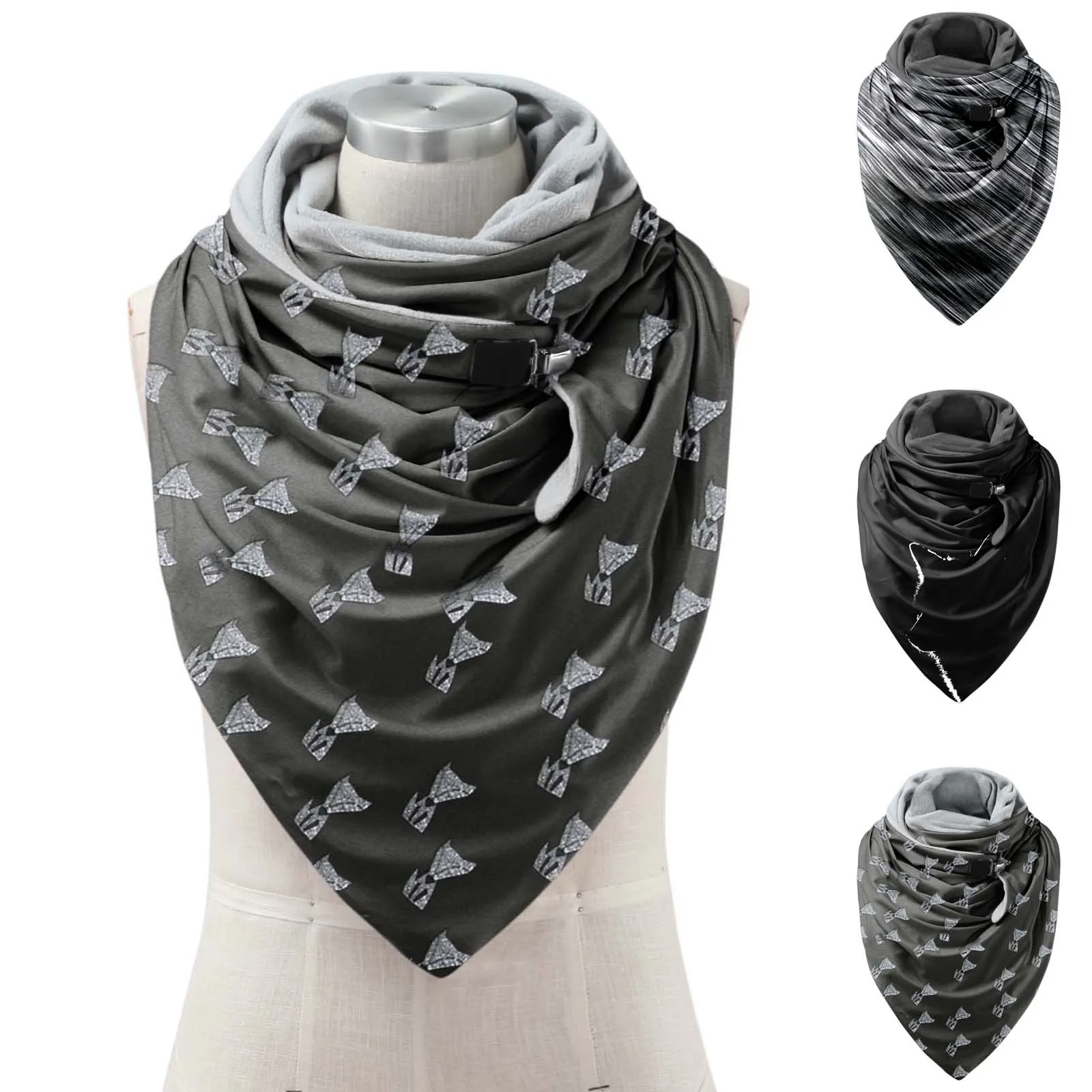 Women Fashion Scarves Button Casual Warm Printing Soft Shawls Wrap Scarf Neck Tie Women Scarf Satin Scarf Large Scarfs Summer