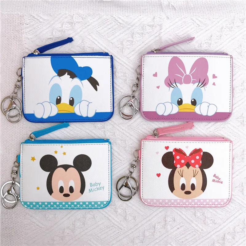 MINISO Disney Cartoon Mickey Minica Set Coin Purse Donald Duck Trish Student Rice Card Bag Loose Purse with Key Chain