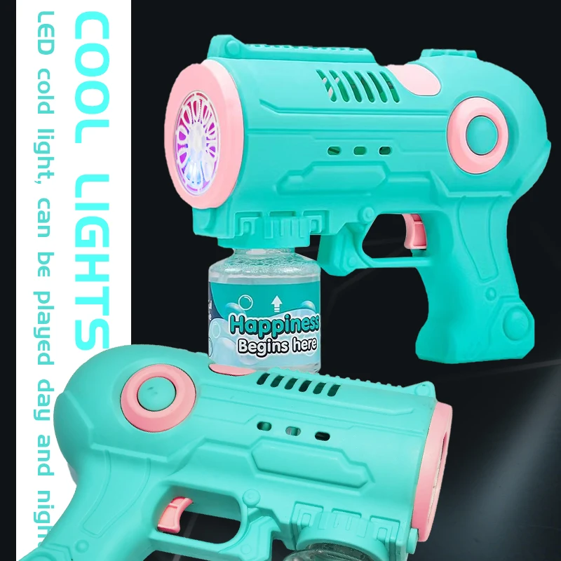 Pistola de bolhas para crianças, 2 pacotes, máquina automática de bolhas, varinhas de bolhas de 10 furos para crianças com luzes LED e solução, Ea