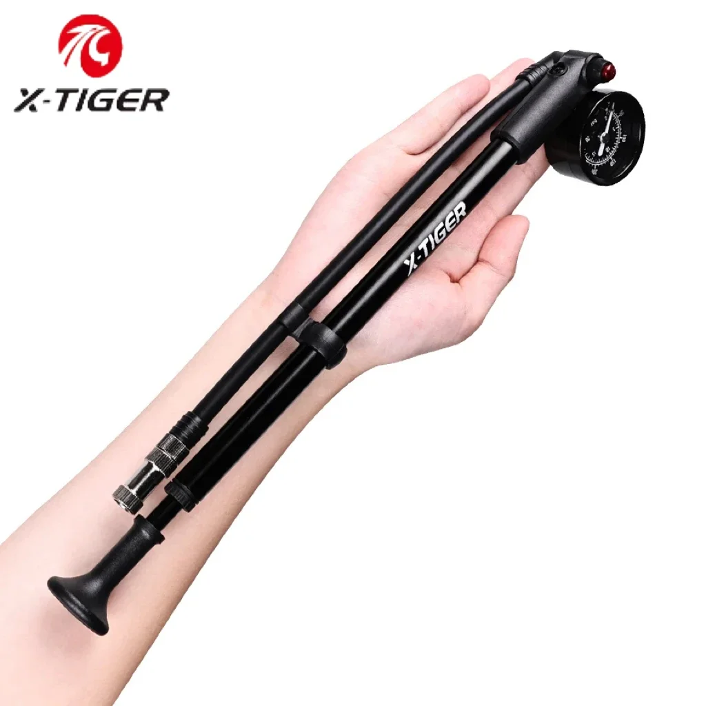 

X-TIGER 25cm Bicycle Pump Universal Air Nozzle 300PSI Bike Manual Air Pump with Gauge for Fork & Rear Suspension Shock Absorber
