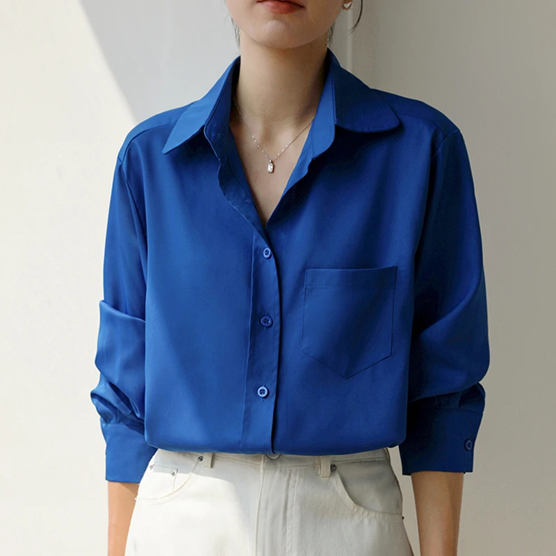 

Women's Blue Shirt Spring And Autumn Long Sleeve Simplicity Casual Tops Korean Style Blouses For Ladies Fashion Shirts