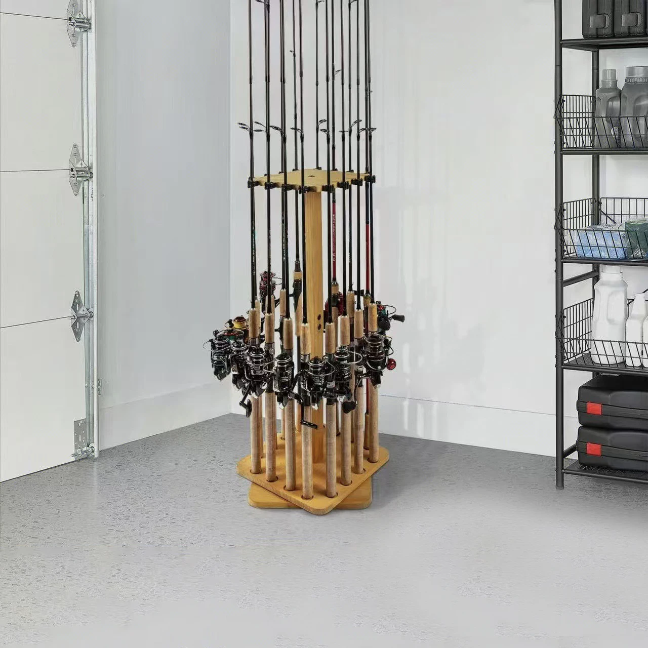 حامل قضيب صيد خشبي قابل للدوران عموديًا مكون من 16 مقعدًا