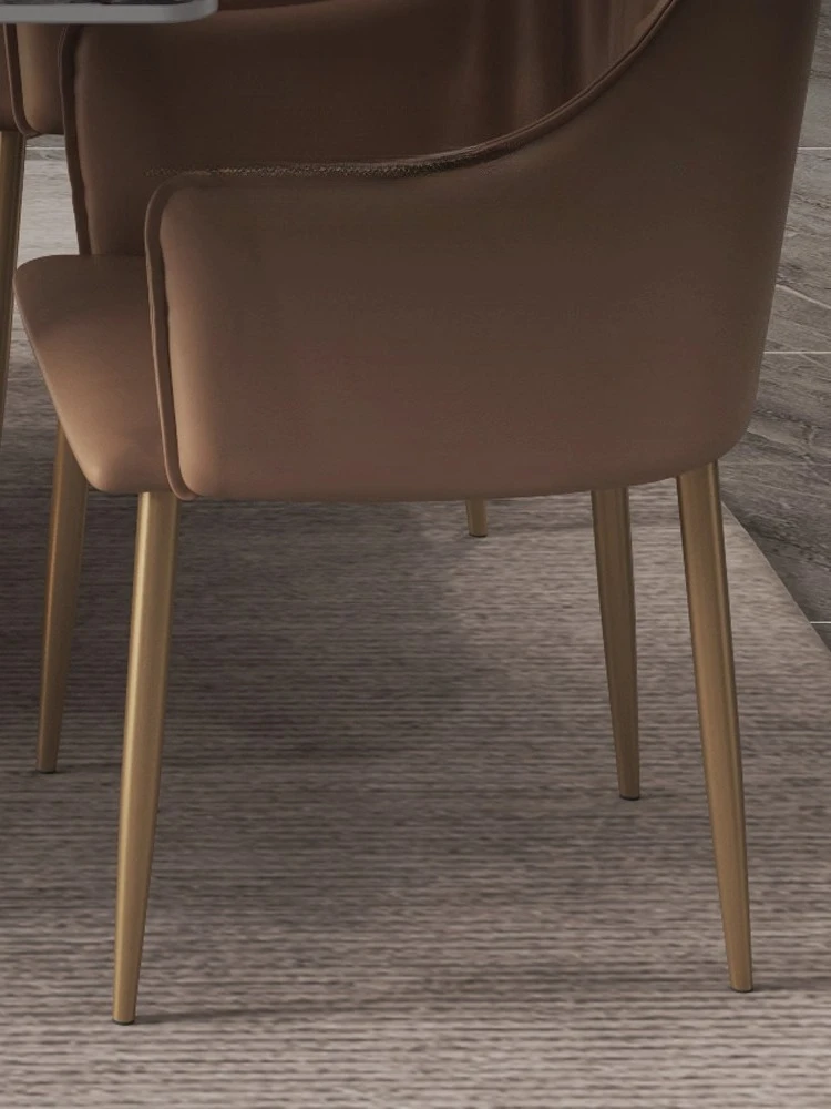 Elegant Leather Dining Chair Luxury Metal Frame Comfortable Backrest Home Chair