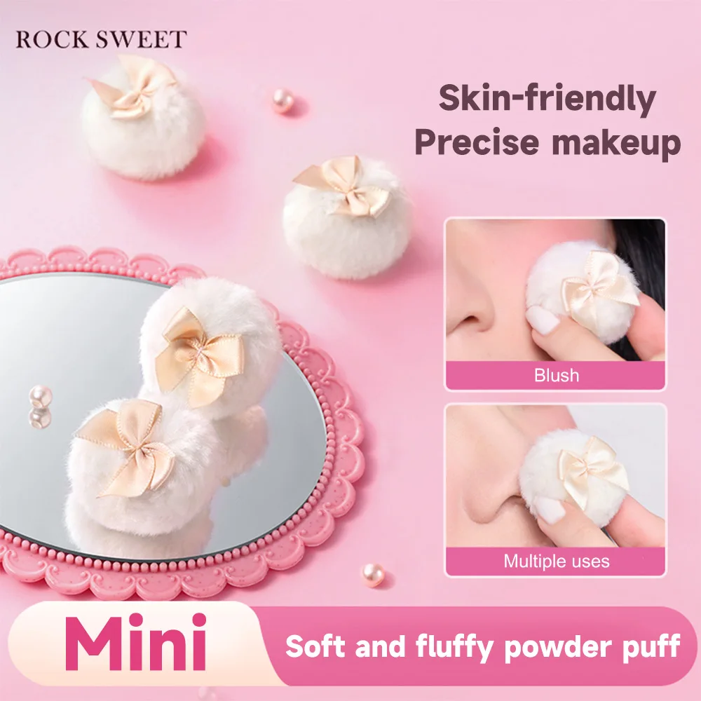 ROCK SWEET Mini Flocked Thumb Powder Puff Two Pack Small Loose Powder Setting Makeup Blush Puff