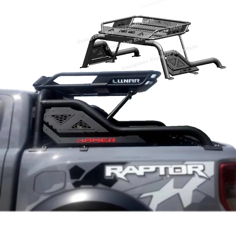

Factory Hot SellingHM Universal Steel Roll Bar With Basket Rool Racket For Ranger For Hilux Revo Rocco Vigo For Dmax 4x4 Car Acc