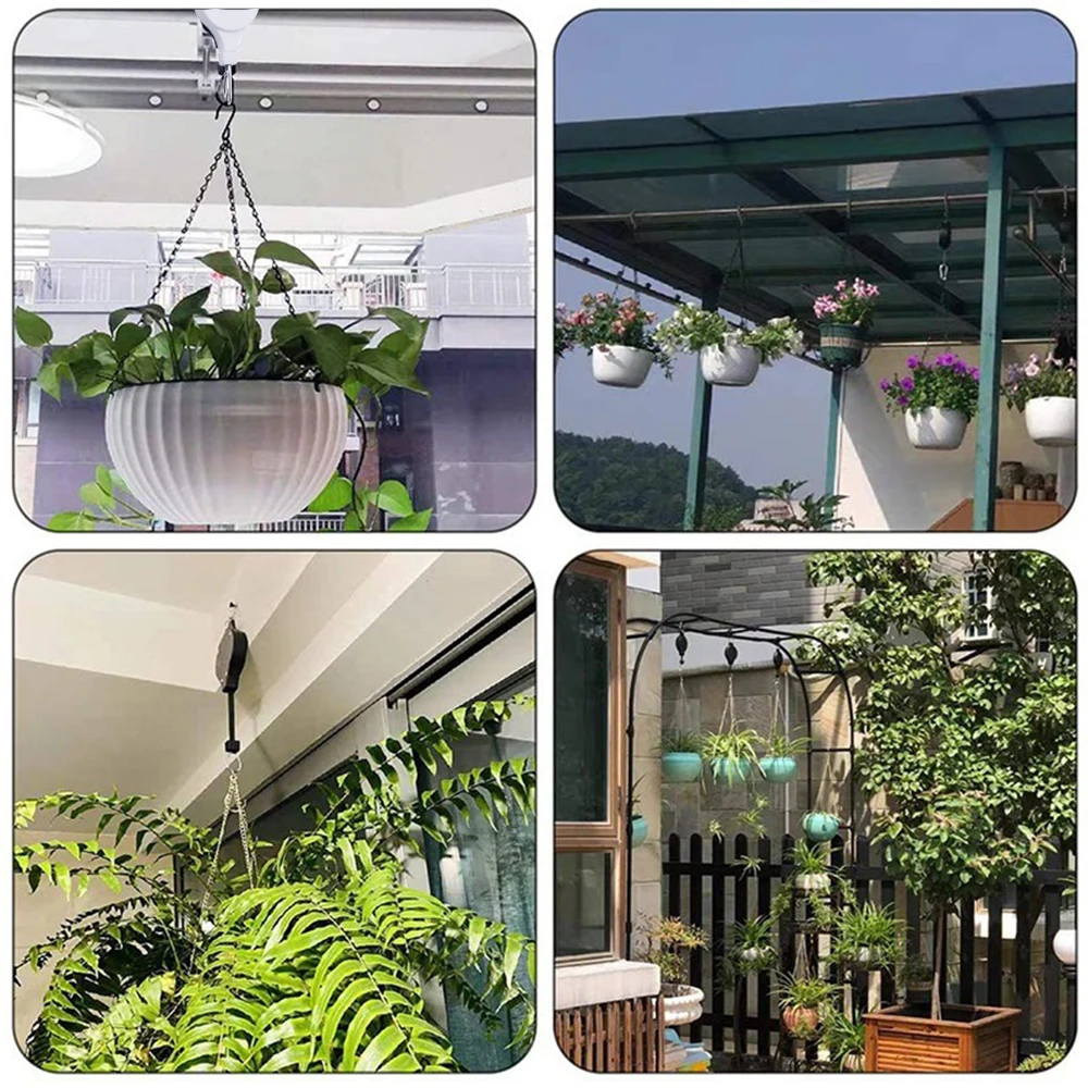 Garden Baskets Pots Hanging Hook Adjustable Lift Plant Pulley Set Retractable Pulley Pull Down Hanger Plants Flower Hanger Hook