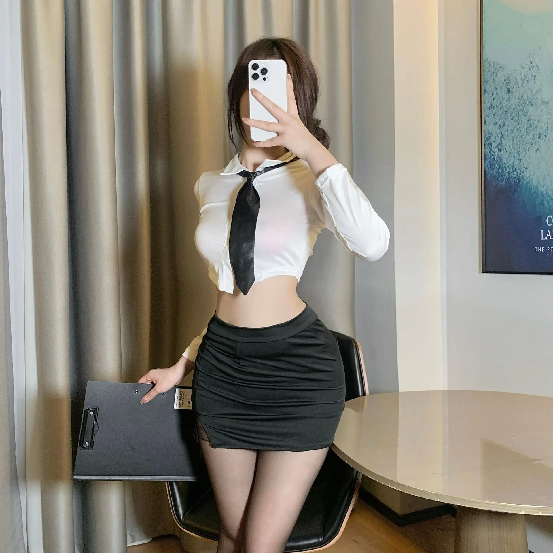 Disfraces de Cosplay, uniforme de tentación, conjunto de Instructor Sexy, secretaria apasionada, conjunto de dos piezas, paquete de cadera, falda, fetiche, Sex shop