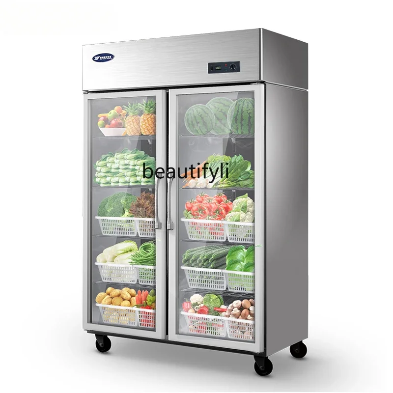 

Commercial double door refrigerator freezer fresh-keeping display cabinet glass door large capacity