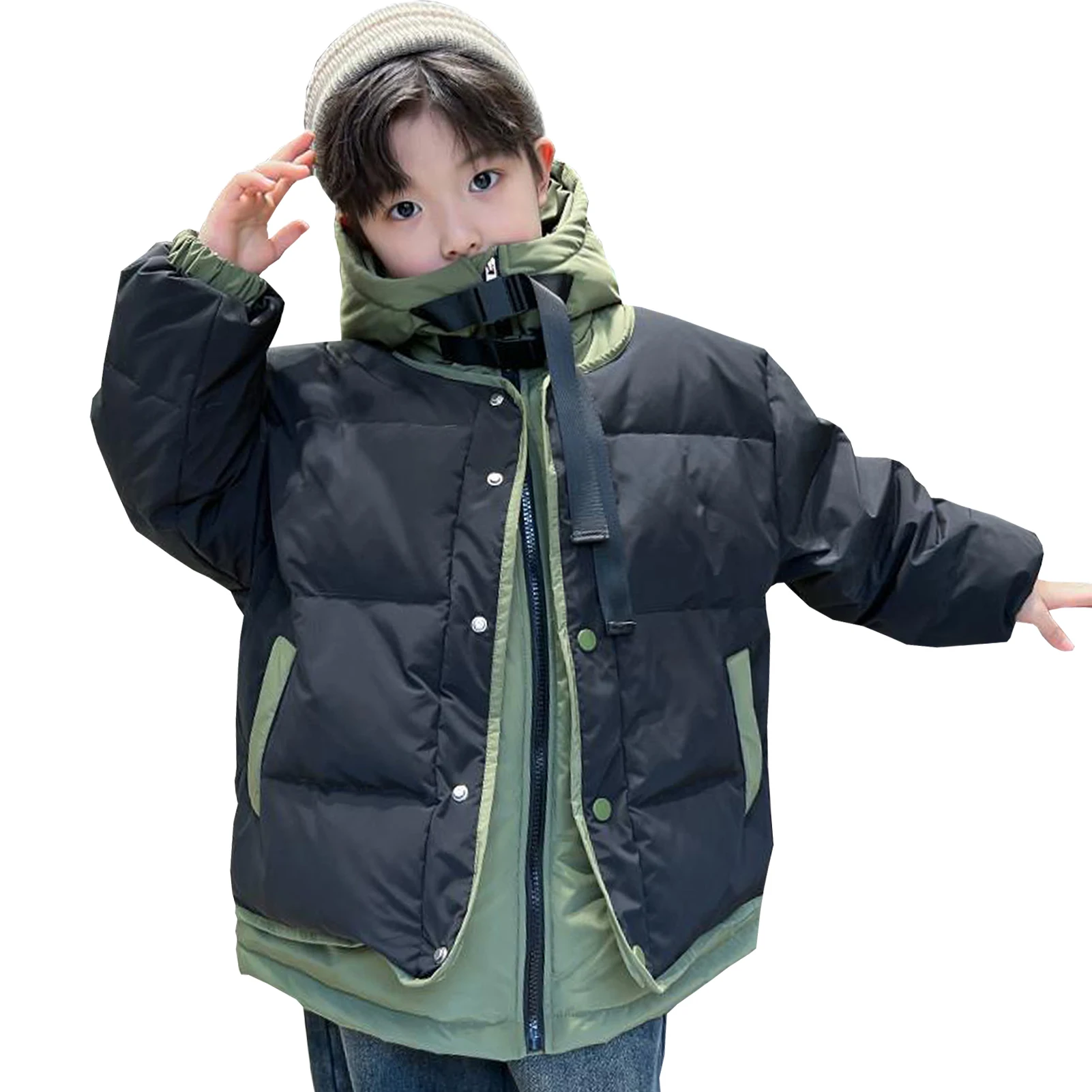 

Double-Color Boys Winter Jacket Fake 2-Piece Warm Boys Down Coat Cotton-Padded Quilted Coat Children's Puffer Coat Casual Parka