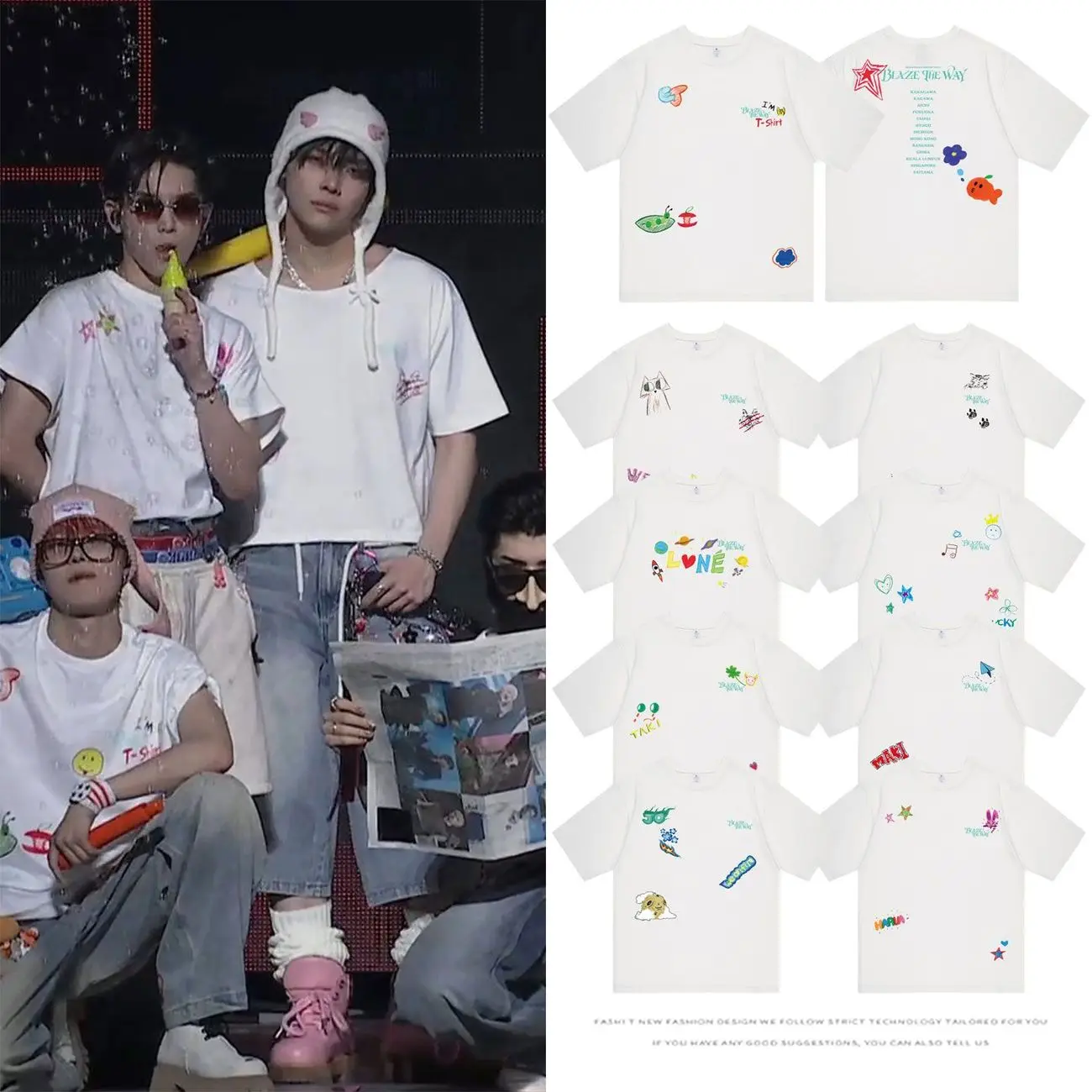 Image of 2026 Kpop Korean Trend Stars Gleicher Stil BlazeTheWay Letter y2k T-Shirt für Fans, Damen und Herren, Sommer, Oversized Baumwoll-Print-T-Shirt