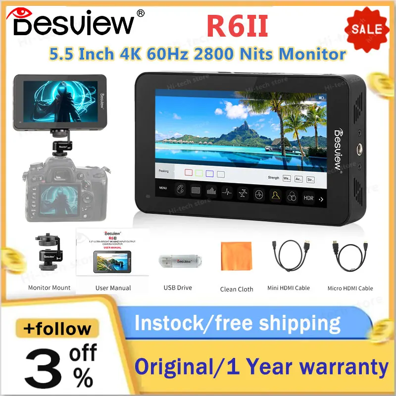 Desview Bestview R6II Monitor 2800nits 5.5inch Ultra High Brightness Touch Screen Monitor Camera Field 3D LUT Monitors