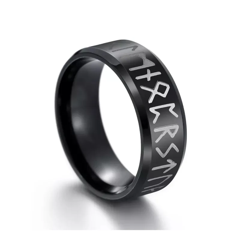 Men Ring Stainless Steel Fashion Style MEN Double Letter Rune Words Odin Norse Amulet RETRO Rings Charm Jewelry Accessoires Gift