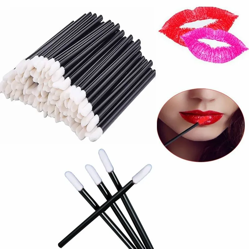 Hotting 50Pcs Disposable Makeup Lip Brush Lipstick Mascara Wands Applicators Eyelash Eyeshadow Lip Gloss Brushes Cosmetic Tools