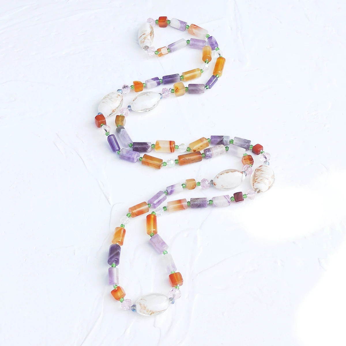 Lii Ji Real Mixed Stone Amethyst Agate Glaze Crystal Necklace 100cm Stock Sale Women Jewelry Gift