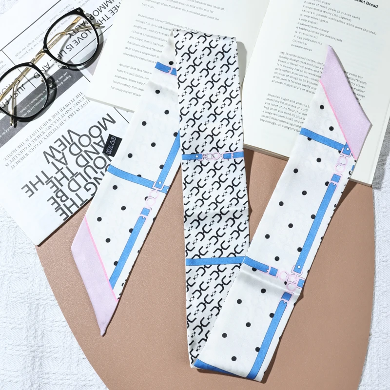 НОВЫЙ шарф из шелковой ленты 2025 6x100 см для женщин, галстук для волос на шею, маленький шарф, сумка с ручкой, элегантный стиль