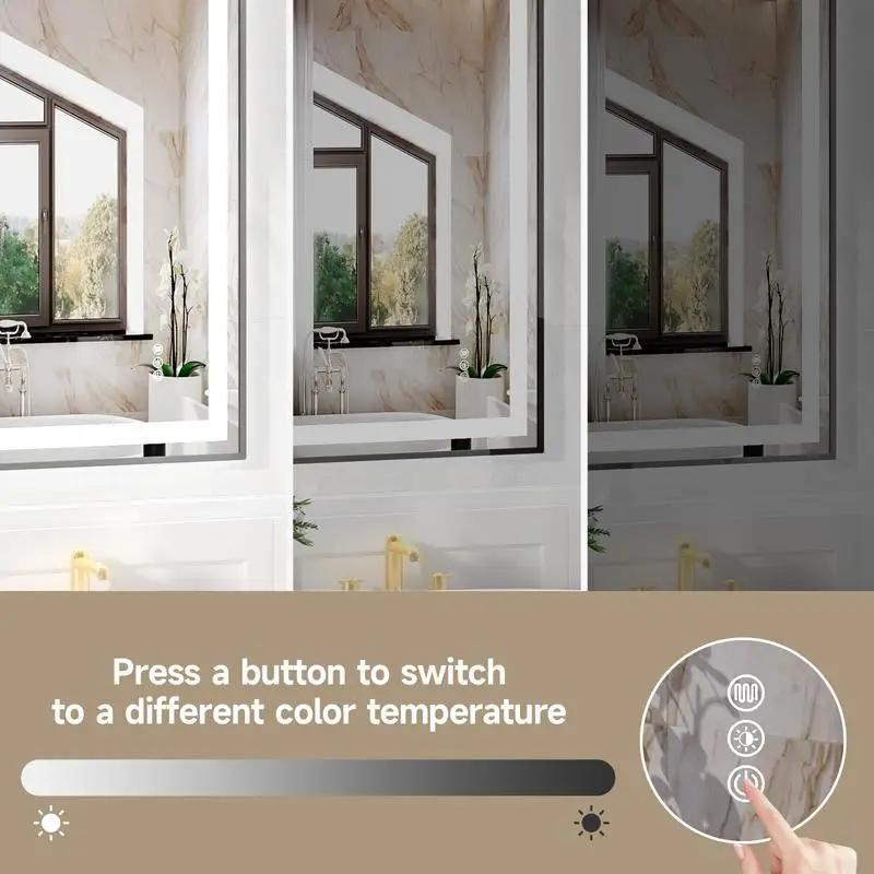 مرآة مقسى سوداء مقاس 28 × 36 مع شرائط إضاءة LED مزدوجة للإضاءة الأمامية والخلفية