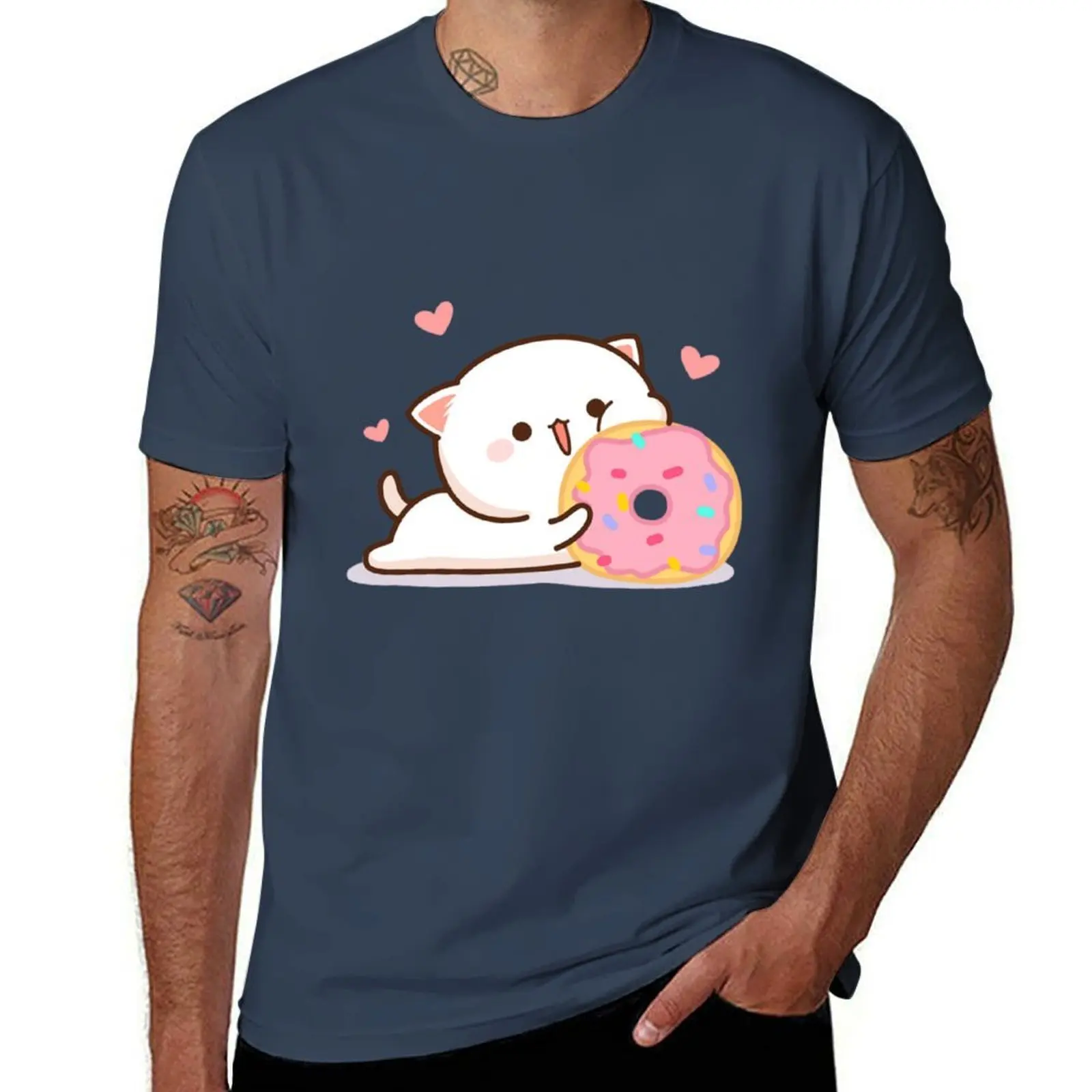 Camiseta Mochi with Peach Cat Love Mochi a Peach In Donut, Top básico de manga corta que combina con todo