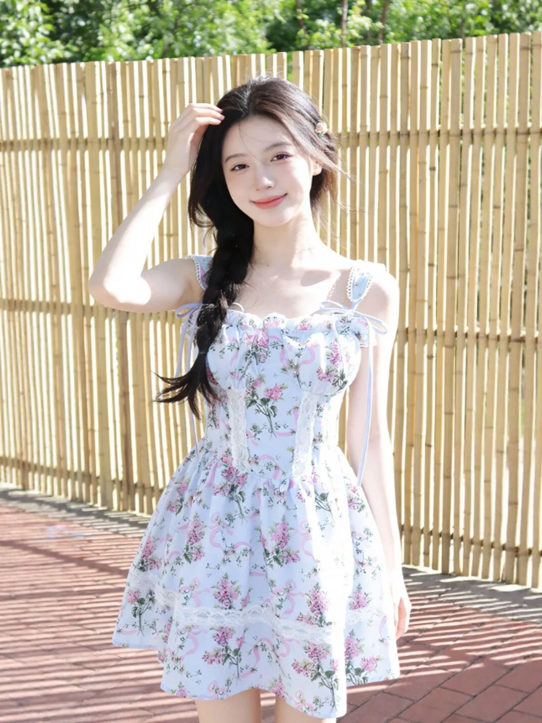 

Unique Print Puffy Short Skirt Beautiful Belted Summer Dress Soft Cotton Casual City Commute Church Date Beach Camping Suitable