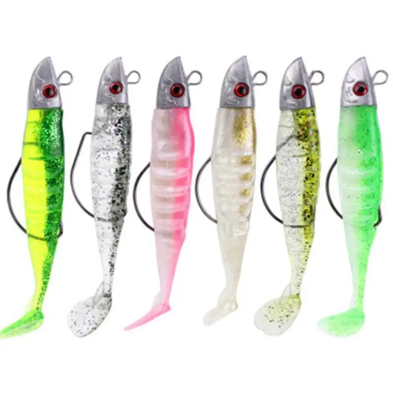 Shad with 9cm15g11cm 25g Jig Head Super Soft Vinyl Paddle Tails for Seabass Zander Fishing Lure 6 colors Soft Bait KIT