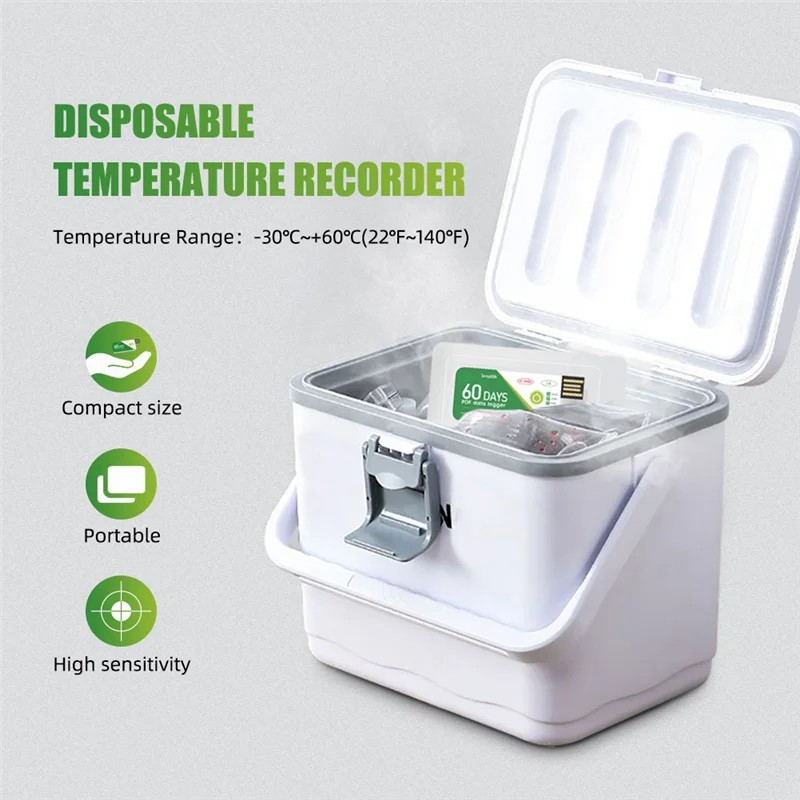 A14M เครื่องบันทึกข้อมูลอุณหภูมิ USB 60 วัน -30 ℃ -+60 ℃   รายงานด้วยแอป IP67 เครื่องบันทึกความแม่นยําสูงแบบใช้แล้วทิ้งพร้อมคําเตือน