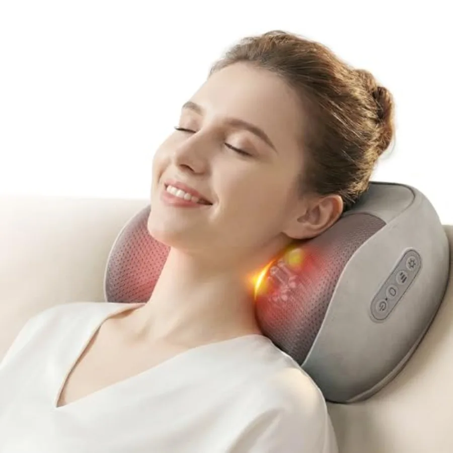 

Cordless Back and Neck Massager with Heat Rechargeable 20-Node 3D Shiatsu Pillow for Deep Tissue Pain and Shoulder Relief Porta