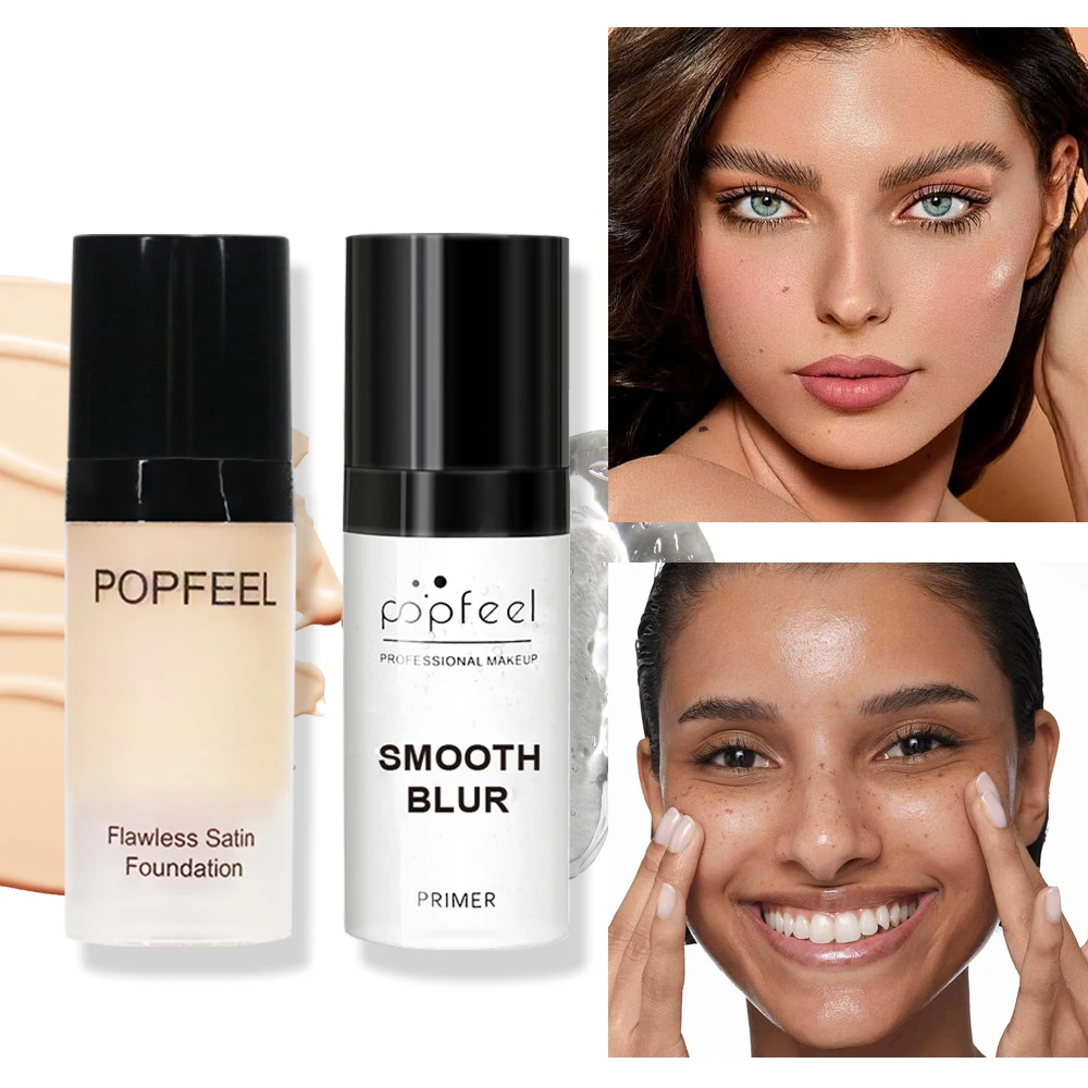 POPFEEL Set de voyage : apprêt + fond de teint Duo - Perfection faciale impeccable, 15 ml de chaque format portable pratique pour les retouches en déplacement