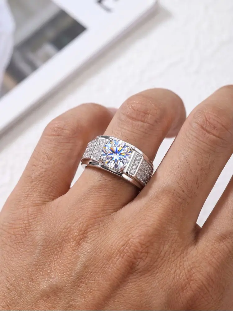 DWJ 1CT Luxus-Hochzeitsringe mit echtem Moissanit-Diamant für Männer, Geschenk, echtes 925er-Sterlingsilber, beste Qualität, edler Schmuck – Detail 4