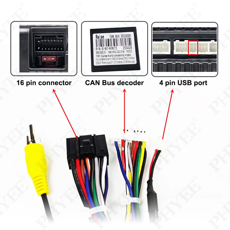 Chicote de fiação CAN Bus, adaptador de cabo Android para carro de 16 pinos, para Hyundai Tucson, Elantra, Santa Fe, Accent, Kia Sportage, Ceed