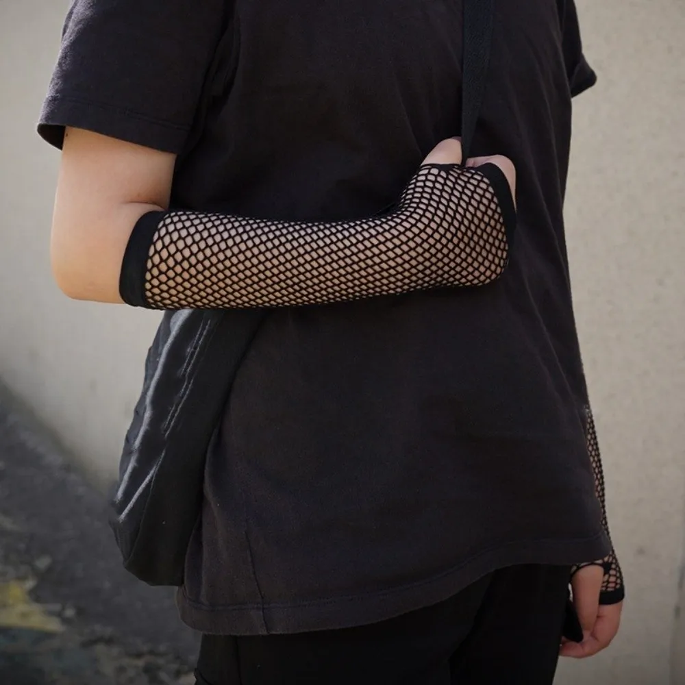 Fashion Solid Color Fishing Net Gloves Fingerless Long Mesh Gloves Half Finger Arm Sleeves Long Gloves Lady