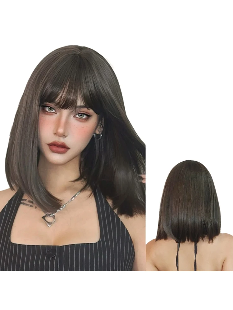 

European and American fashion bobo head, popular in Africa, air bangs, inner button, medium long hair wig Synthetic fiber wig