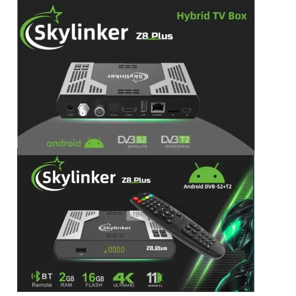[Genuine]2026 New Skylinker Z8 Plus Hybrid TV Box Android OTT+DVB-S2+DVB-T2 ETV Pro FTA Satellite Terrestrial TV Receivers
