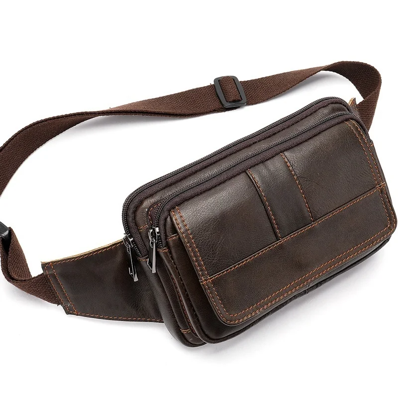 

genuine leather male Waist Pack Fanny men Leather Belt bags phone pack small chest messenger for man 8977