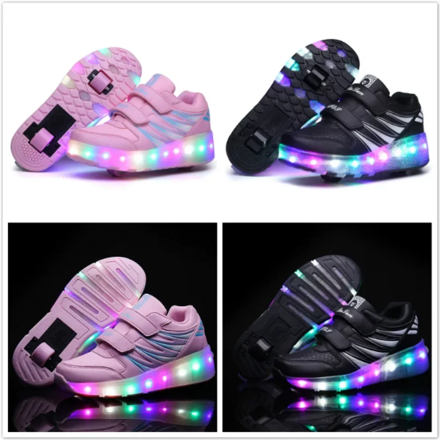 

Jazzy LED Light Children Roller Skate Shoes With Wheels Kids Junior Boys Girls Sneakers Glowing Sneakers Luminous One/Two Wheels