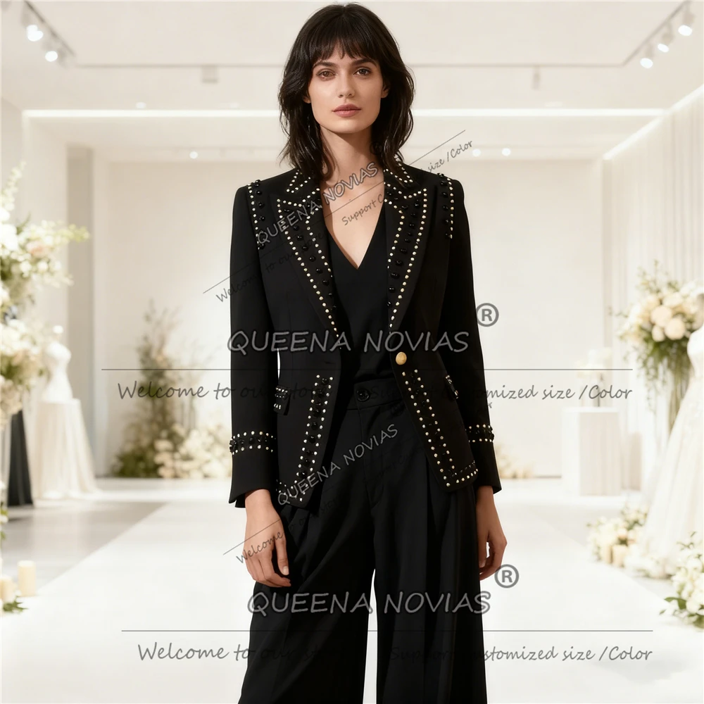 Exclusive Beads Stones Mother Of Bride Dress Customized Single Breasted Suits Women Prom Blazers 2 Pieces Sets Wedding Tuxedos