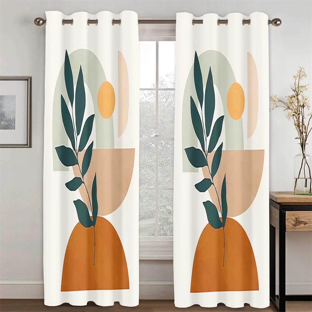 Modern Minimalist Wind Plant Green Leaf Willow Leaf Curtains 2 Panel Living Room Bedroom Balcony Kitchen Kids Room Decor Curtain